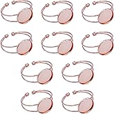 MIAO JIN 10 Pcs 25 mm Adjustable Round Cabochon Bezel Tray Blank Bangle for Crafting DIY Bracelets Making(Rose Gold)