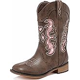 LAURMOSA Kids Cowgirl Boots for Girls Western Square Toe Girls Sparkle Boots Zipper Mid Calf Low Heel Horse Riding for Toddler Little Big Kids