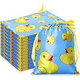 Wesnoy 24 Pcs Yellow Duck Gift Bags with Drawstring 7 x 9 Inch Rubber Duck Treat Goodie Drawstring Reusable Candy Bags for Baby Shower Birthday Party Favors Supplies(Blue)