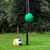 Tetherball Set, 9.5/12 FT, Tetherball Ball and Rope, Adjustable Spiral Pole | 1-2 Rubber Tether Ball, 1.5"/1.9" Diameter, 1.6 /2mm Thickened Pole, Spiral Heavy Duty Tetherball Poles for Outdoor Backyard
