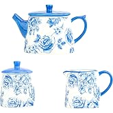 10 Strawberry Street Bella Ceramic Tea Set Collection, Teapot Set or Tea Cups and Saucers (Vintage Bloom, (4) Teacups and Saucers)