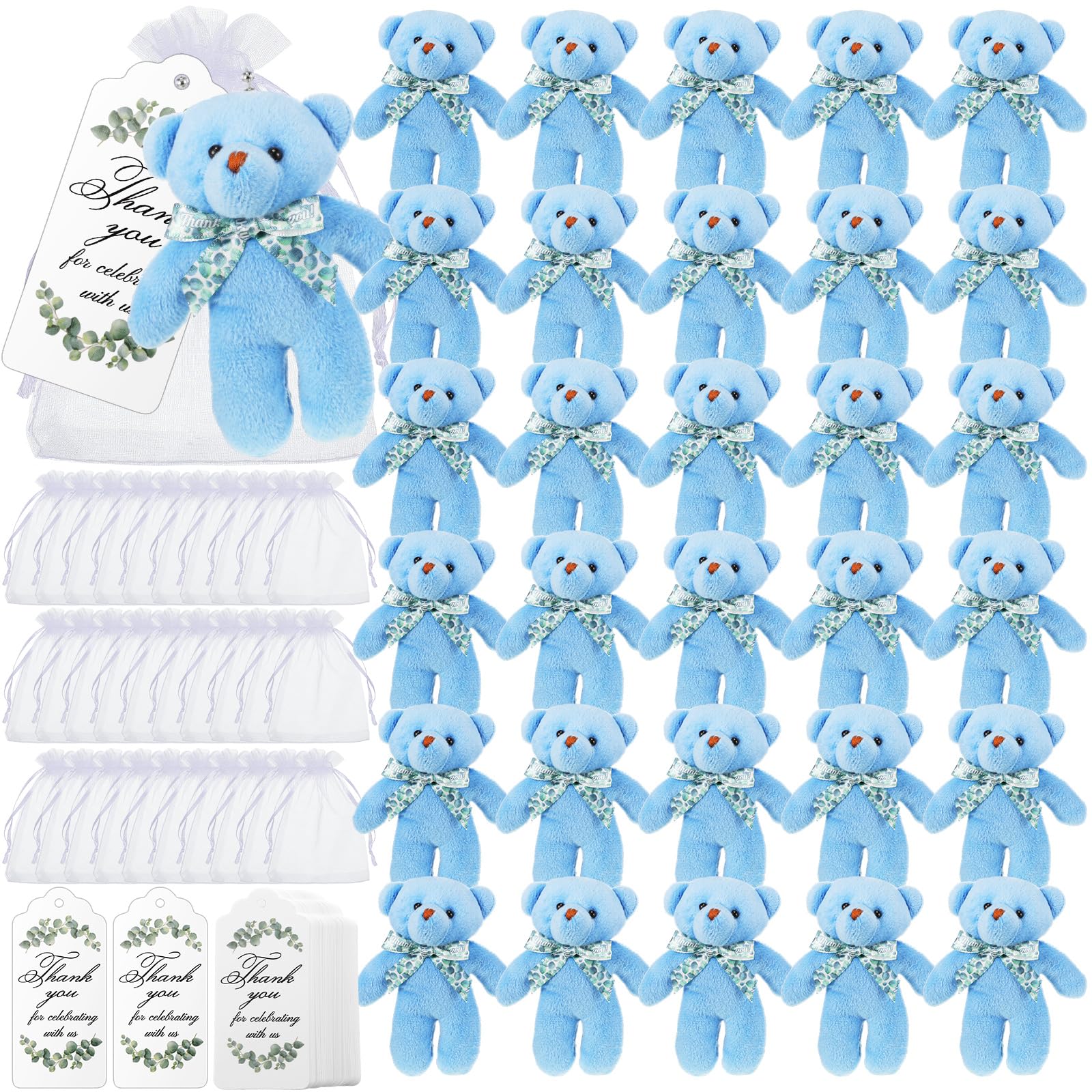 Photo 1 of Wettarn 30 Sets Bear Baby Shower Favors Mini Thank You Tags a Birthday Decorations(Blue)
