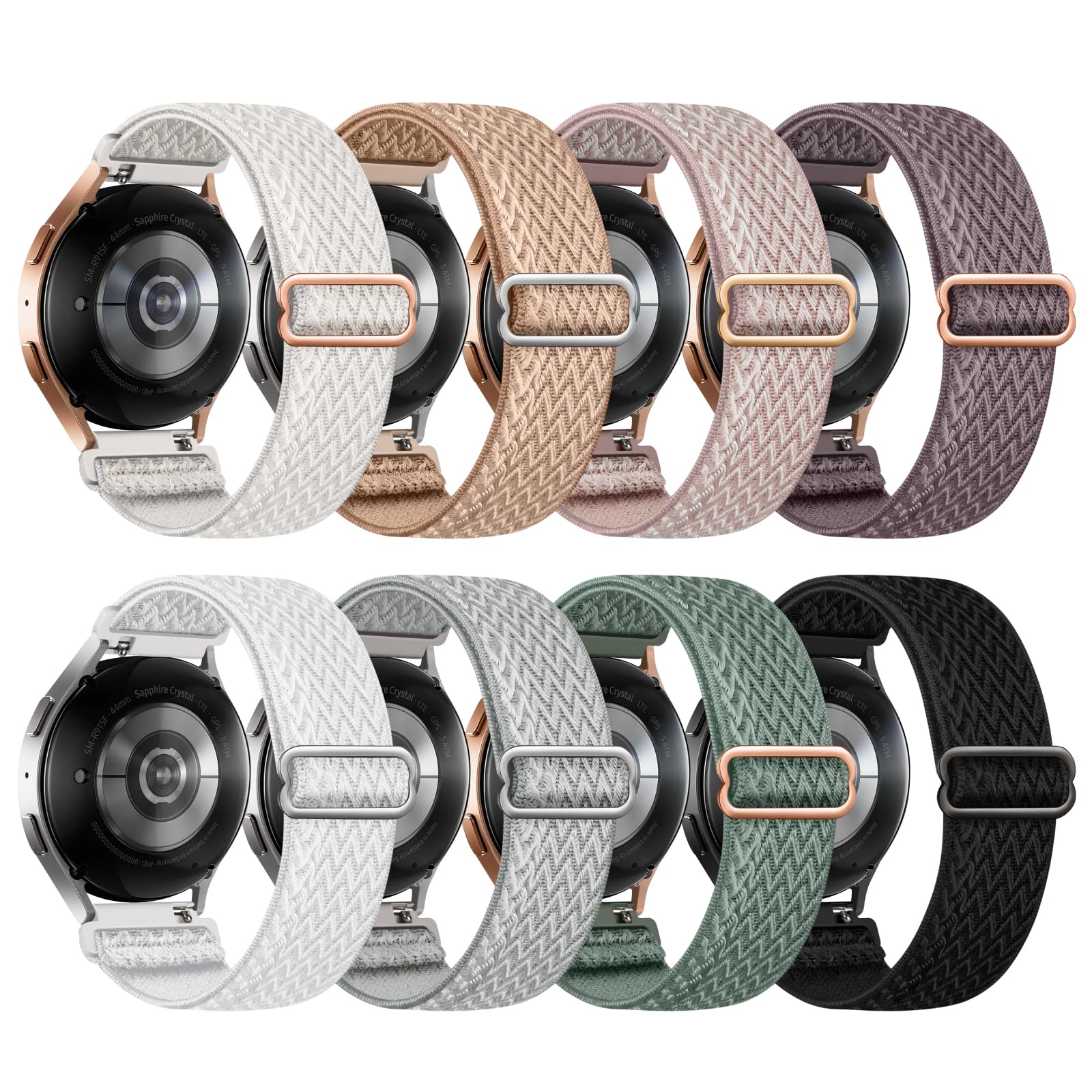 Photo 1 of 8 Pack Stretchy Bands Compatible with Samsung Galaxy Watch 7 6 5 4 40mm 44mm/Galaxy 5 Pro 45mm/6 4 Classic 46mm 42mm 43mm 47mm/Active 2, 20mm Nylon Elastic Watch Strap Sport Wristbands for Women Men