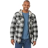Wrangler Authentics Men's Long Sleeve Quilted Lined Flannel Shirt Jacket with Hood