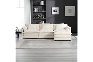 Eafurn L Shaped Convertible Modular Sectional Sofa with Reversible Chaise, 4 Seater Chenille Upholstered Comfy Corner Sofa&Couches with Solid Wood Legs for Living Room Furniture Sets, Beige 127.23"