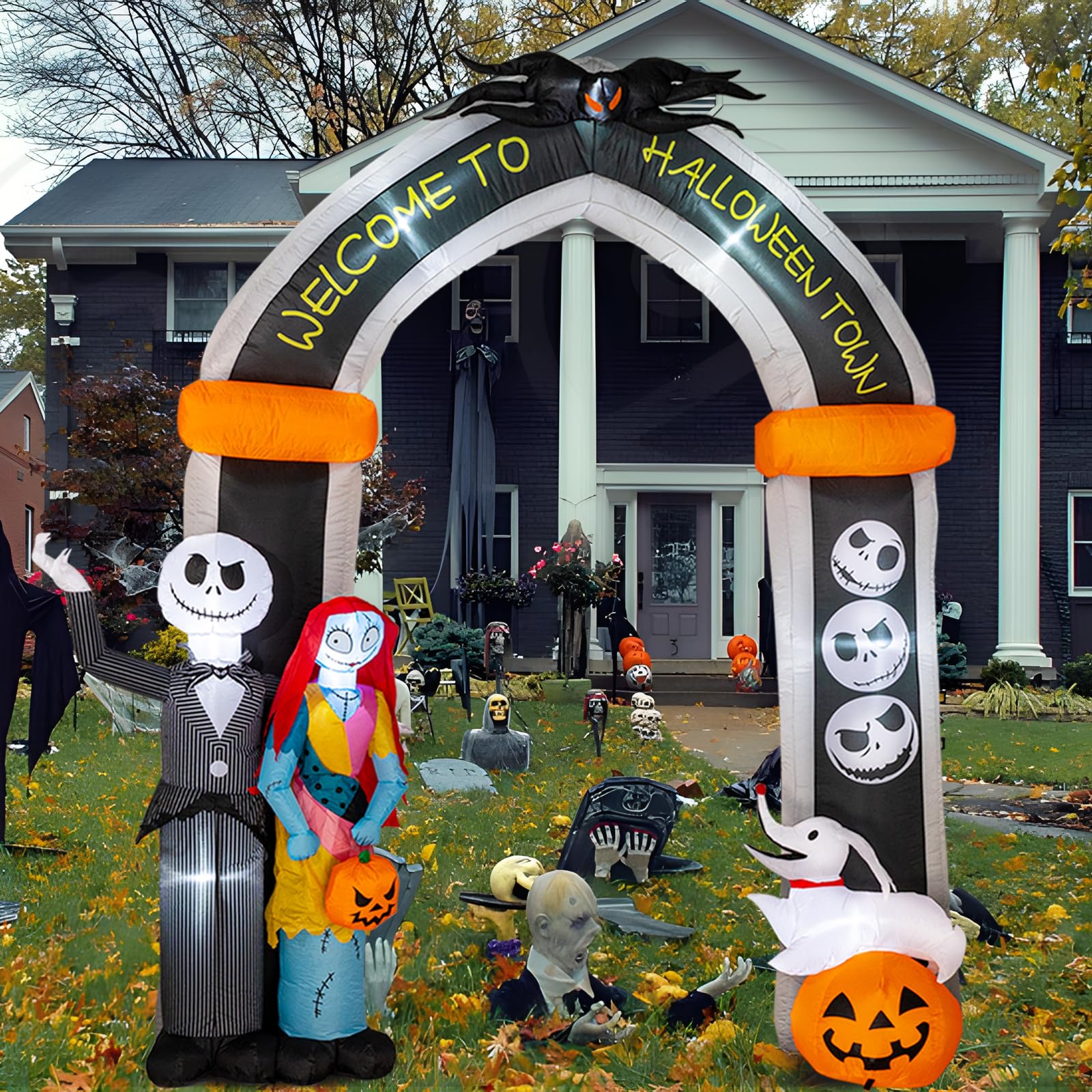 Photo 1 of Joyido 10FT Halloween Inflatable - Giant Halloween Inflatable Archway with Skeleton and Dog - Halloween Arch Blow Up with Built-in LED Lights for Outdoor Yard Garden Lawn Decor
