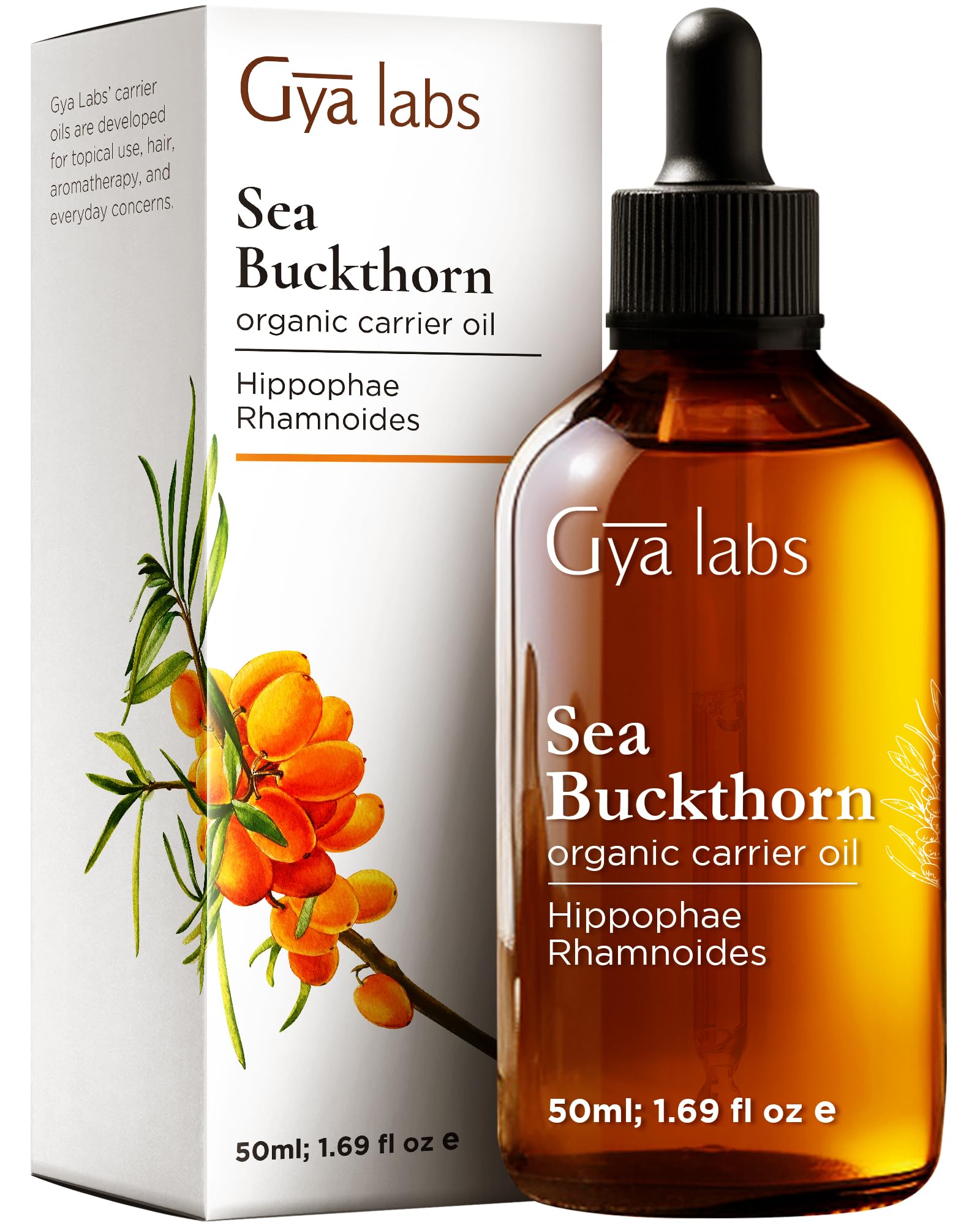 Gya Labs Organic Sea Buckthorn Oil - 100% Pure Natural Sea Buckthorn Carrier Oil for Skin, Face, Nails & Hair - Soothing & Moisturizing - 50ml