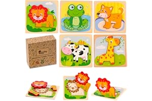 NUTTY TOYS Wooden Montessori Animal Puzzle 5pk for Toddlers | Ages 1, 2, 3, 4, Educational Learning Toys for Baby, Top Easter Basket Stuffer Gifts idea, Best Kids Boys & Girls 1-3 2-4 Birthday Present