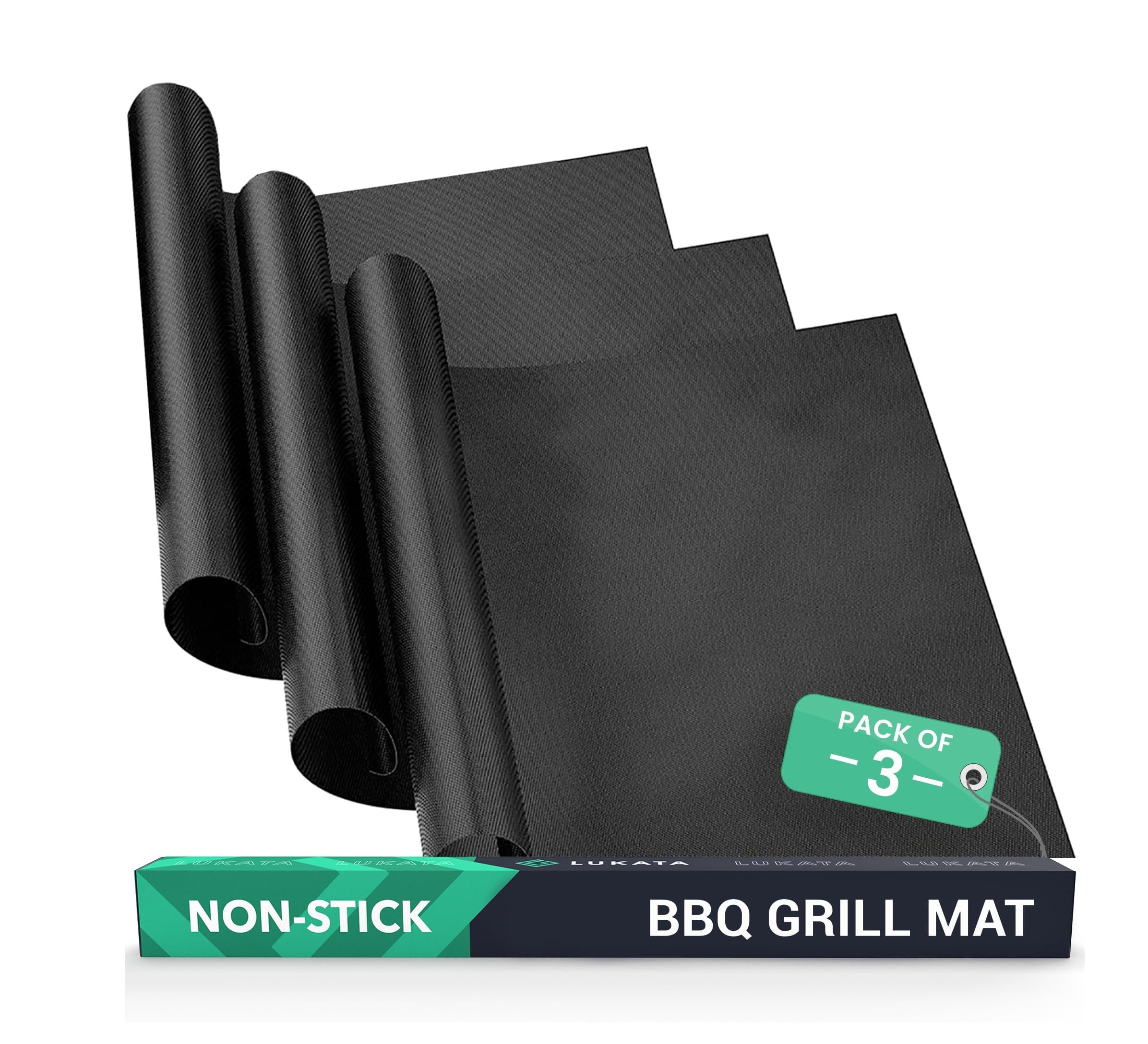 Lukata Extra Large BBQ Grill Mat (3 Pack) - Reusable Non Stick Teflon Heat Resistant BBQ Mats for Gas and Charcoal Grills - Essential BBQ Accessories