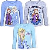 Disney Frozen Elsa and Anna Girls 3 Pack Long Sleeve Shirt for Toddler and Little Kids