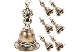 HEMOTON 7pcs Antique Brass Hand Bell Pendants – Vintage Mini Buddhism Feng Shui Bells for Holiday Decor,