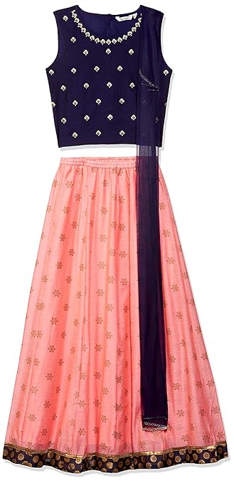 Karigari Girl's cotton Lehenga Choli (281329995_NAVY_08Y