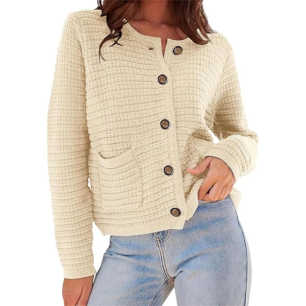 Amazon.com: Womens Cardigan Sweaters Textured Crewneck Knit