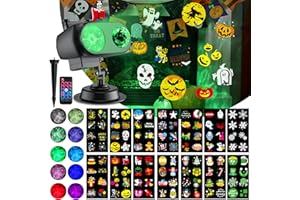 BYQIYE Christmas/Halloween Projector Lights (112 Patterns,10 Water Waves), Double Projection Lamps with HD Effects, 8 Moving Patterns on Slide, Brighter Lighting for Indoor/Outdoor/Xmas/Party/Holiday (15W)