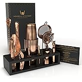 Highball & Chaser Bartender Kit with Black Bamboo Stand Beautiful Cocktail Shaker Set and Bar Tools Stainless Steel Boston Shaker Bartender Kit with Stand (Antique Copper)