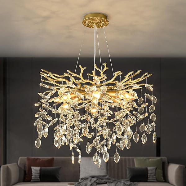 EGM GOLD TREE BRANCH CRYSTAL CHANDELIER 18-INCH, CRYSTAL...