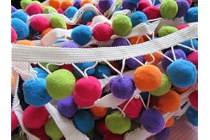 YYCRAFT Jumbo Rainbow Pom Pom Trim Ball Fringe Garland Ribbon Sewing Ball:1 Inch(5 Yards)