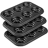 Tiawudi Mini Fluted Tube Cake Pan, 6 Cavity Baking Pan, Non-stick Baking Mold for Cupcakes, Donuts, Cornbread, Brownies, Jellies, Set of 3