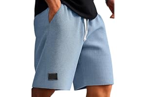 Men's Waffle Shorts Drawstring Casual Loose Fit Summer Athletic Shorts Lightweight Solid Color Short Pant with Pockets
