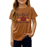 CAZYCHILD Kids Thanksgiving Shirts for Boy Girl Fall T-Shirt Pumpkin Graphic Thankful Grateful Youth Tee Tops 8-14 Years
