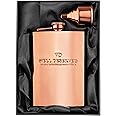 Copper Flask for Liquor for Men: 8oz Flask + Funnel + Pouch + Deluxe Gift Box Set. Copper Gifts for 7th Anniversary for Him. Men's Hip Flask. Engraved WellDeserved