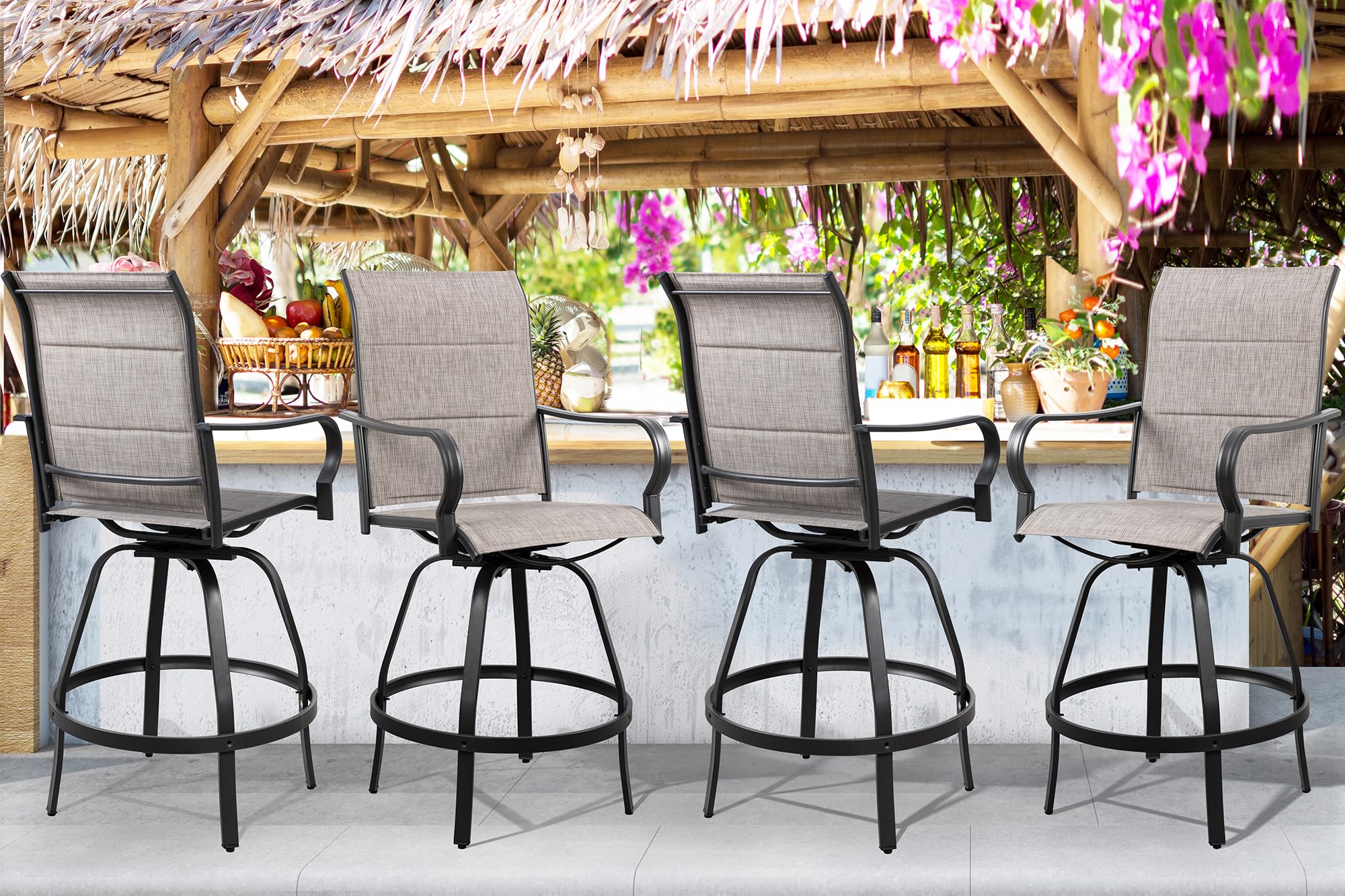Photo 1 of 2 BOXES *** Shintenchi 4 Piece Patio Swivel Bar Stools, All-Weather Padded Textile Outdoor High Top Bistro Chairs, Outdoor Height Bar Patio Stools & Bar Chairs Set of 4 with High Back for Yard, Balcony, Taupe