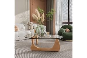 EASYSOUL Modern Glass Coffee Table, 32.68" D x 22.44" W x 15.75" H, Abstract Round Tea Tables for Living Room Home Office Industrial Cocktail Tables (Log-Clear Glass, 32.68")
