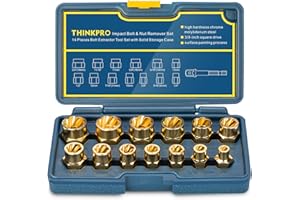 Thinkpro Bolt Extractor Kit,14 PCS Nut Extractor Socket Set,Golden Edition Bolt Extractor,Stripped Bolt Removal Tool for Removing Damaged, Rusted, Rounded-Off Bolts, Nuts & Screws