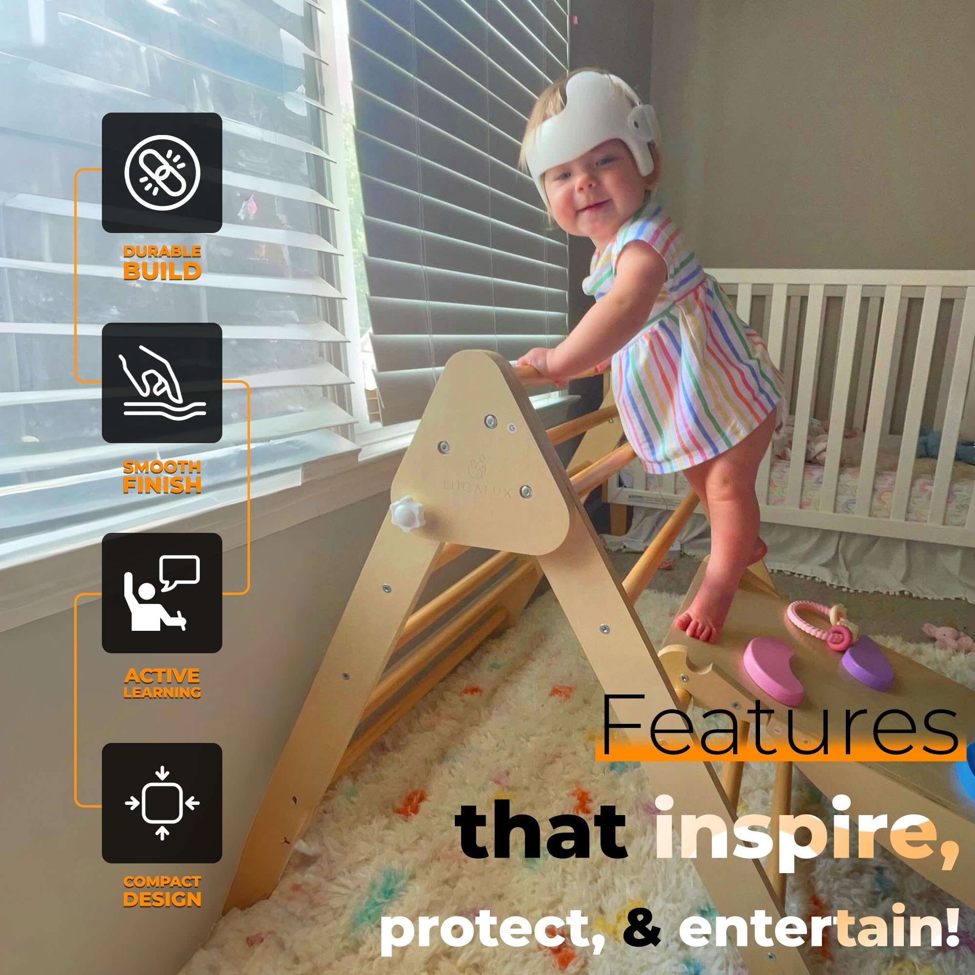 6 in 1 Toddler Climbing Toys Indoor - Safe Montessori Climbing Set with Foldable Pikler Triangle Ladder, Reversible Baby Climber Indoor Gym Rock, Kids Climbing Toys - Toddler Indoor Playground