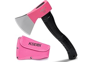 KSEIBI Hatchet with Sheath, Camping Axe for Splitting and Kindling Wood, Forged Steel Blade with Anti-Slip and Shock Reduction Handle Great Throwing Hatchets Pink
