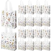 delaimastor 20pcs Wildflower Goodie Bags Floral Non Woven Tote Bags Reusable with Handles for Wedding Bridal Shower Bachelorette Birthday Tea Party 7.8x3.1x9.8 Inches