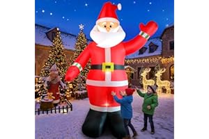 FUNFANSO 10 FT Christmas Inflatable Santa Claus Outdoor Decoration, Huge Xmas Classic Santa Blow up Santa with Built-in LED Light, Giant Holiday Party Decor for Yard Garden Hall Plaza Mall, Instant Inflate