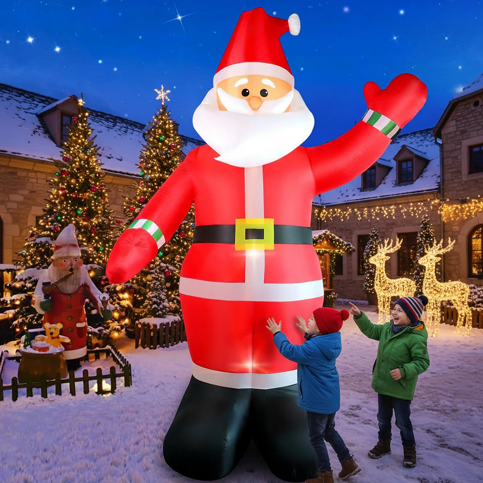 Photo 1 of 10 FT Christmas Inflatable Santa Claus Outdoor Decoration, Huge Xmas Classic Santa Blow up Santa with Built-in LED Light, Giant Holiday Party Decor for Yard Garden Hall Plaza Mall, Instant Inflate
