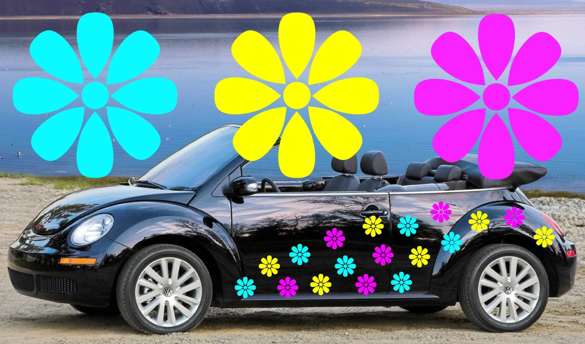 TEEZ - 18 Blue, Pink & Yellow Tear Drop Daisy car decals,stickers, car graphics