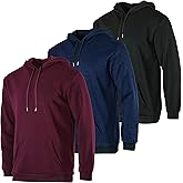 Real Essentials 3 Pack: Men's Fleece Pullover Hoodie - Long Sleeve Hooded Sweatshirt Pockets (Available in Big & Tall)