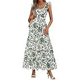 BTFBM Spring Dresses for Women 2026 Sleeveless Boho Floral Maxi Wedding Guest Dress Beach Vacation Clothes with Pockets