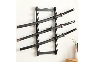 awagas 8 Tier Sword Holder Wall Mount, Display Sword Rack Black Samurai Katana Stand for Wakizashi Flute Fishing Rods Storage Christmas Hobby Collection