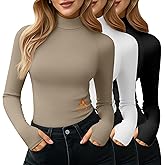 Velvelhall 3 Pack Women's Turtleneck Shirts Long Sleeve Slim Fit Thermal Underwear Tops Mock Neck Base Layer with Thumb Holes