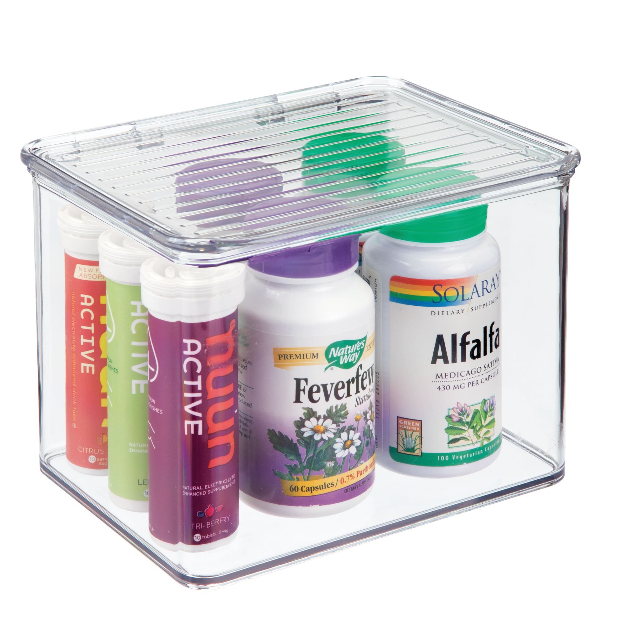 mDesign Stackable Storage Bins with Hinged Lids Organizer for Vitamins