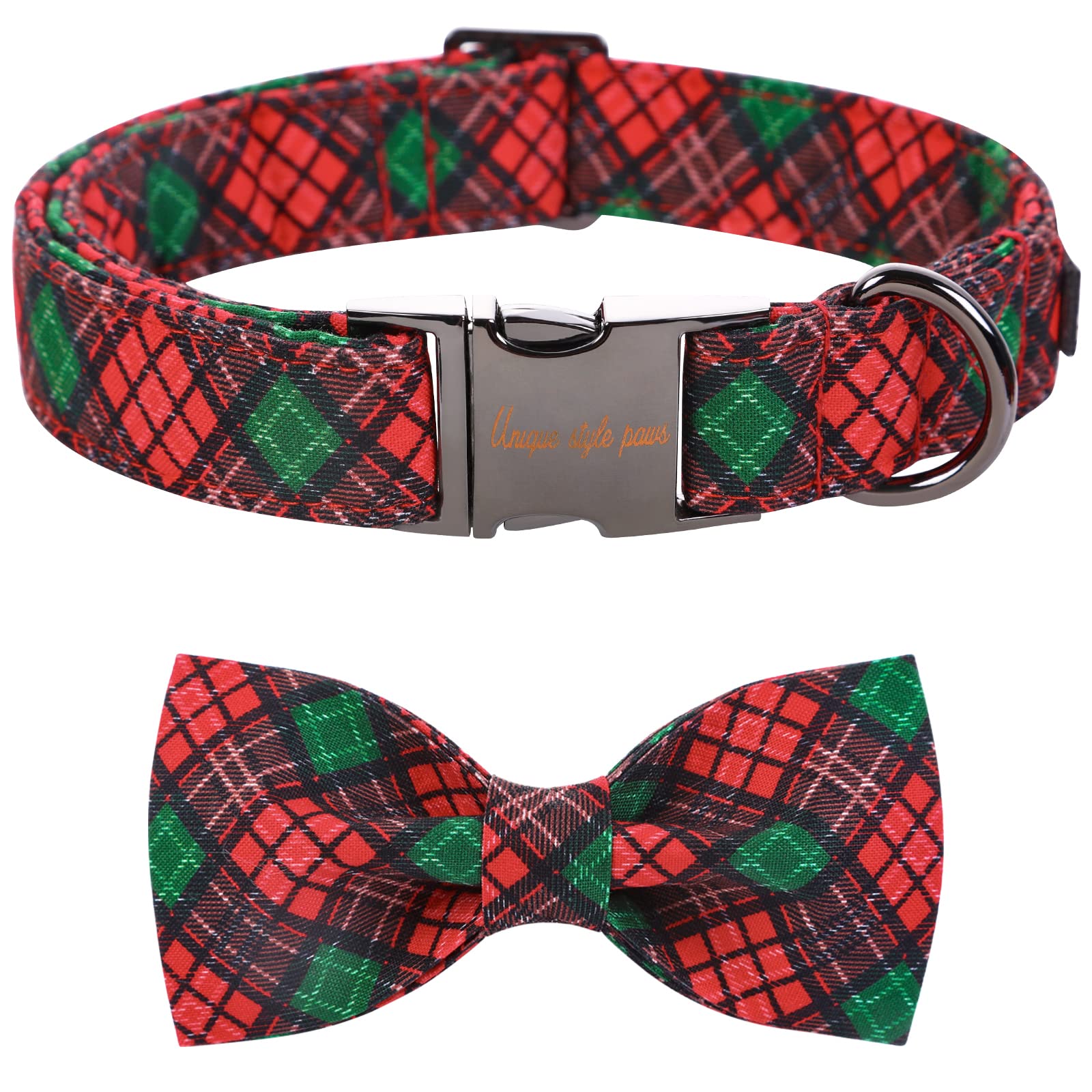 Unique style paws Christmas Dog Collar with Bow Tie Adjustable Red & Green Pet Collar for Small Medium Large Dogs-S