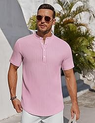 COOFANDY Men's Henley Shirt Short Sleeve Stand