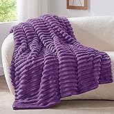 BEDELITE Twin Blanket for Couch & Bed, 300GSM Soft & Warm Fleece Blanket, Decorative and Giftable Striped Purple Blankets for Women, Men, 60"x80"