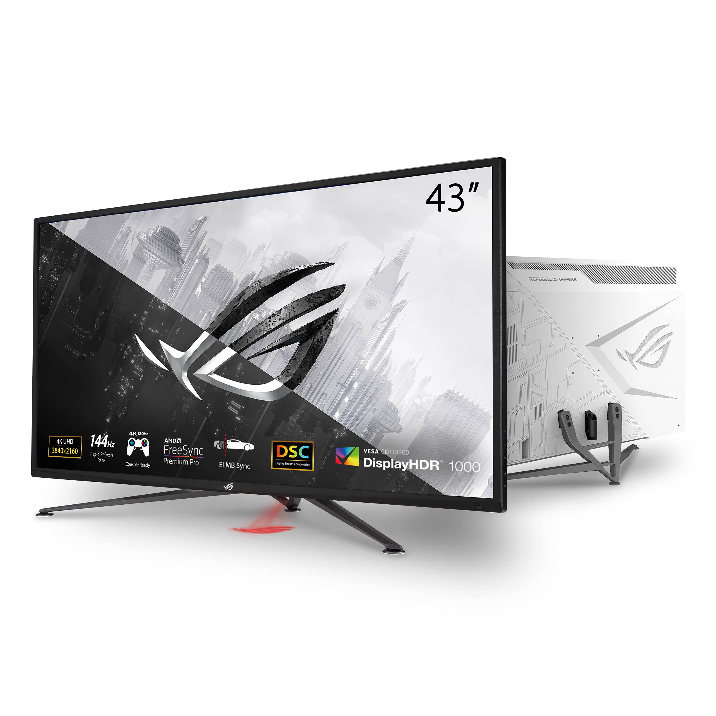 ASUS ROG Strix XG43UQ - 43 Zoll 4K UHD Gaming Monitor - 144 Hz, 1ms MPRT, FreeSync2 HDR, DisplayHDR 1000, DSC - VA Panel, 16:9, 3840x2160, DisplayPort, HDMI 2.1, USB