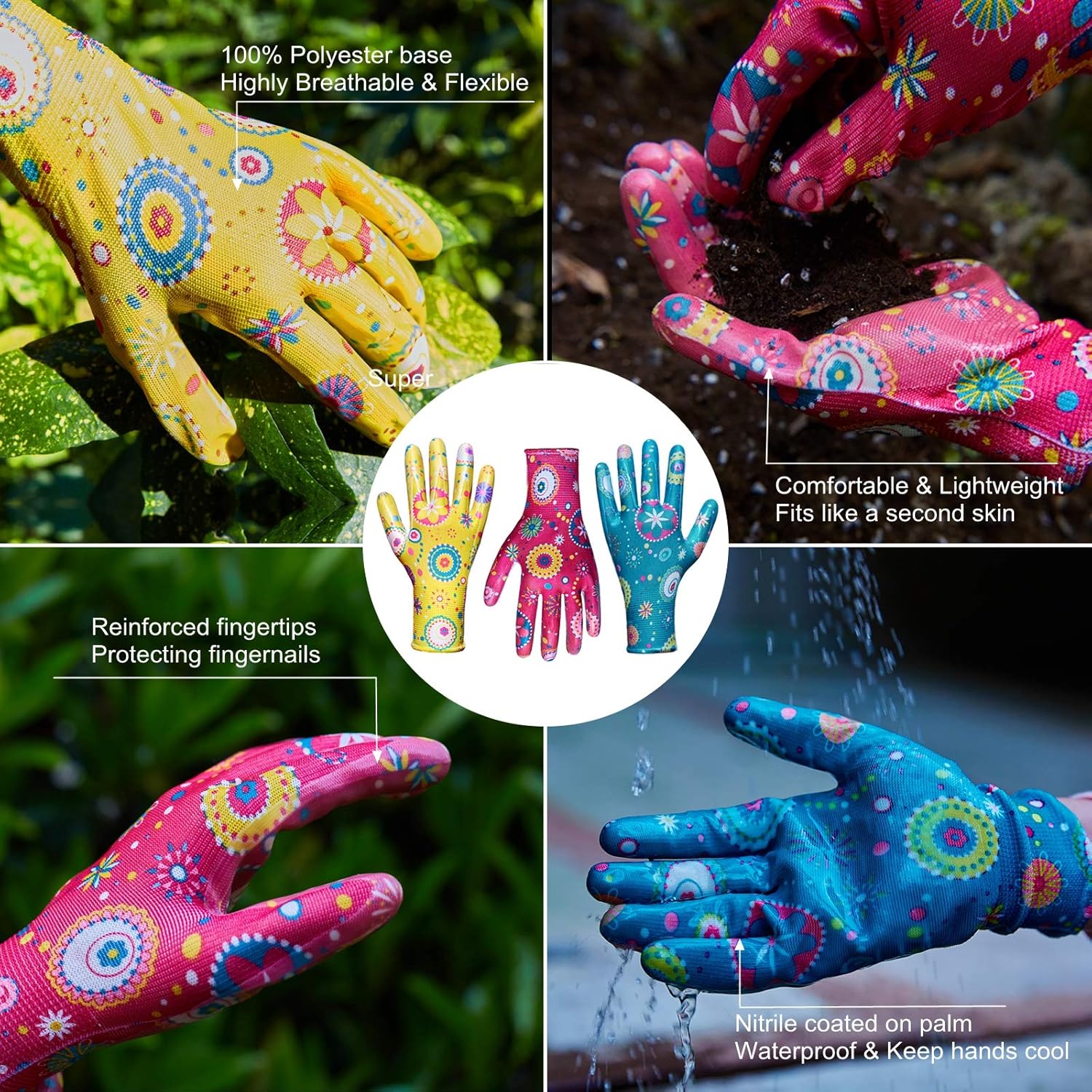 PROMEDIX P Gardening Gloves for Women, Breathable Nitrile Coated Women Working Gloves, Gardening gifts for women, Super Light Weight, Medium Size Fits Most, 3 Pairs: Clothing