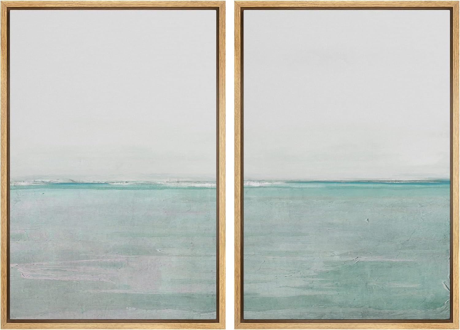 Posters & Prints - MUDECOR Framed Canvas Print Wall Art Set Teal Watercolor Paint Strokes Abstract Shapes Illustrations Modern Art Decorative Bohemian Calm/Zen for Living Room, Bedroom, Office - 24