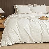 PHF Soft Waffle Duvet Cover Queen Size- Luxury Textured No Snagging Waffle Weave Comforter Duvet Cover(90"x90") with 2 Pillow Shams, 3 Pieces Breathable Bedding Set for All Season, Cream