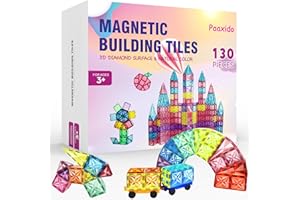 Paaxido Magnetic Tiles, 130PCS Magnetic Blocks Set with 2 Cars, 4D Diamond Magnet Building Blocks, STEM Preschool Educational Magnet Toys Gift for Kids, Boys and Girls 3 4 5 6 7 8+ Year Old