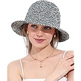 Womens Straw Sun Hat Wide Brim Hand Woven Foldable Beach Bucket Hat for Summer Travel UV Protection UPF 50+