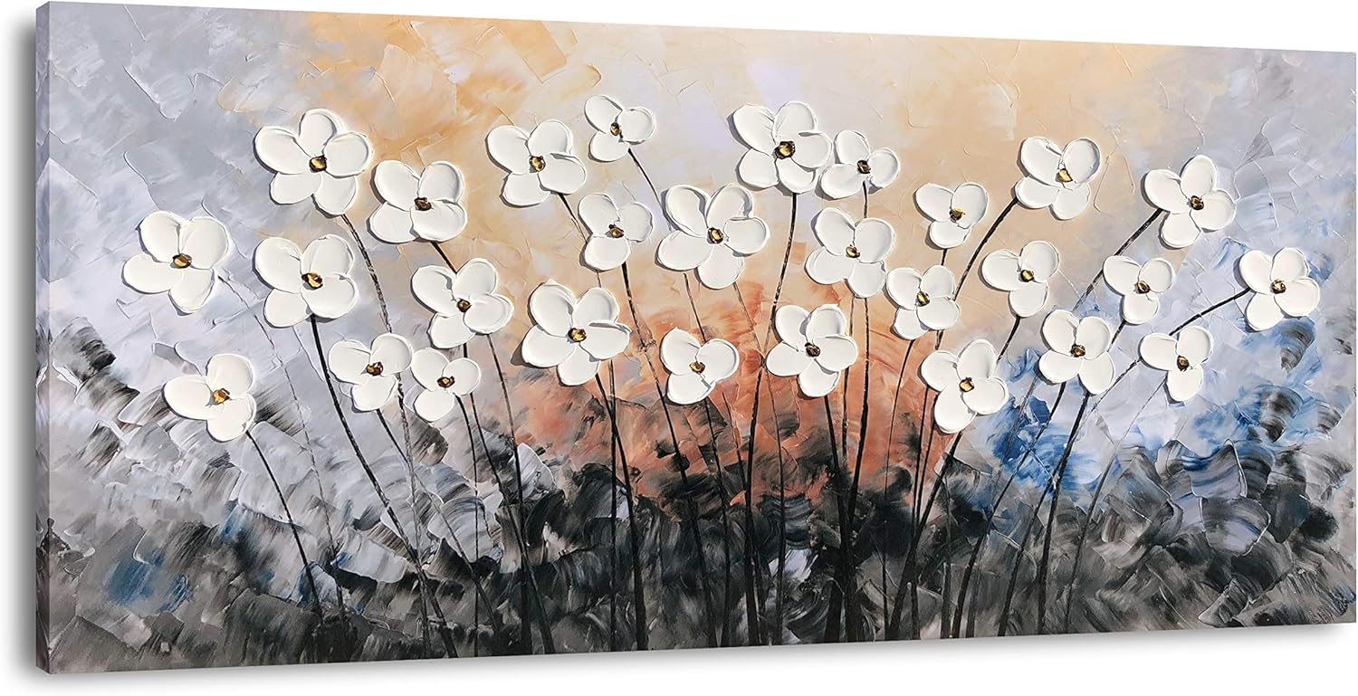 Paintings - Yihui Arts Floral Paintings Canvas Wall Art Living Room Decor Contemporary Grey Artwork Pictures Framed Ready to Hang