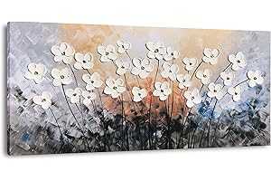 Yihui Arts Floral Paintings Canvas Wall Art Living Room Decor Contemporary Grey Artwork Pictures Framed Ready to Hang